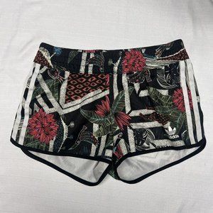 Adidas Women's Tropical Floral Multicolor Black Track Running Athletic Shorts